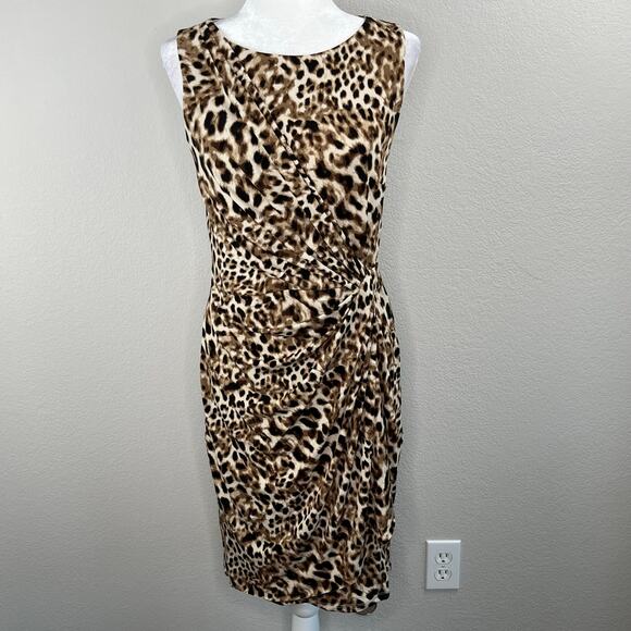 Catherine Malandrino Leopard Animal Print Midi Sheath Dress NWT Medium - Picture 1 of 11